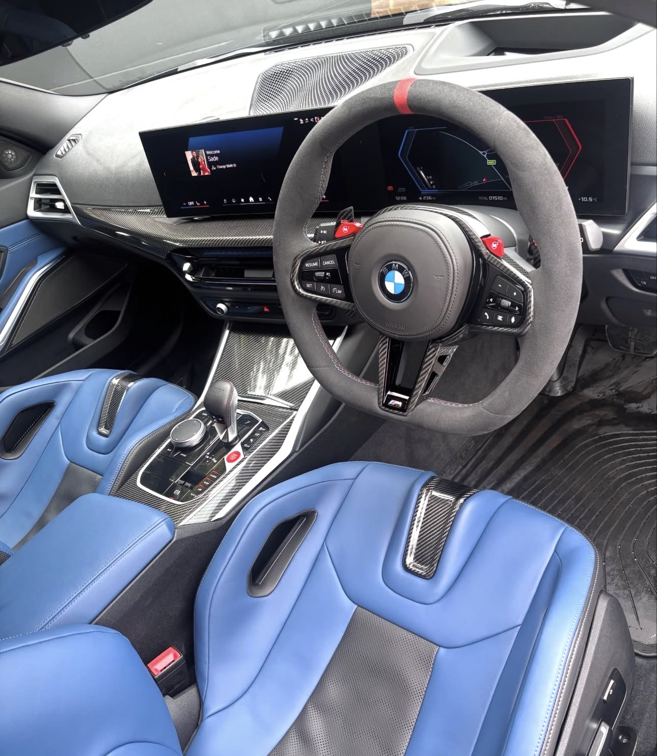 Freshly cleaned blue leather BMW interior