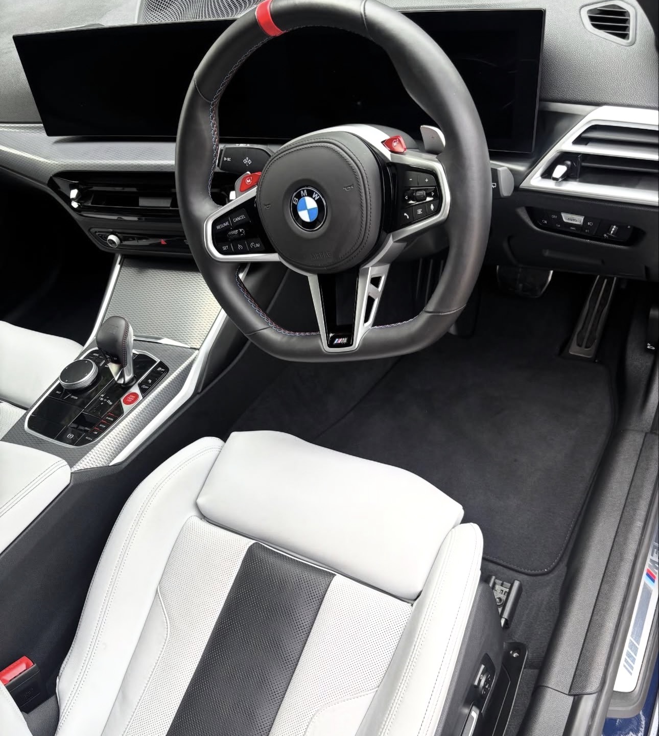 White and black BMW interior upholstery cleaned